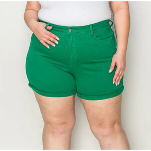 Judy Blue Women’s Plus 3XL Garment Dyed Green Stretch Denim Shorts High Rise